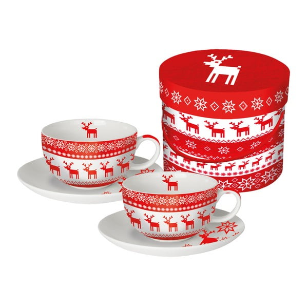 Magic Rojo Christmas 2 részes porcelán cappuccino csésze szett karácsonyi motívummal, díszdobozban, 200 ml - PPD