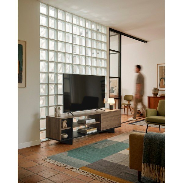 Fekete-natúr színű TV-állvány tölgyfa dekorral 160x44x36 cm Cequoia – Marckeric-image-1