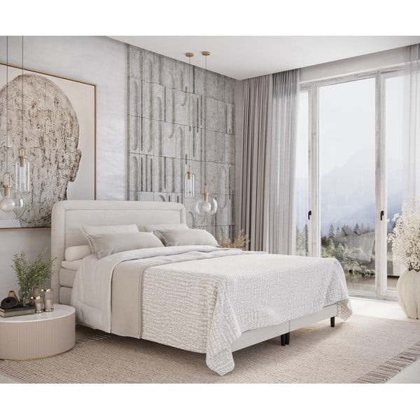 Krémszínű boxspring ágy 200x200 cm Dove – Maison de Rêve-image-1