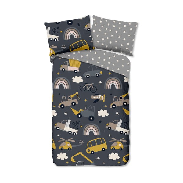 Szürke egyszemélyes pamut gyerek ágyneműhuzat 140x200 cm Rush – Good Morning