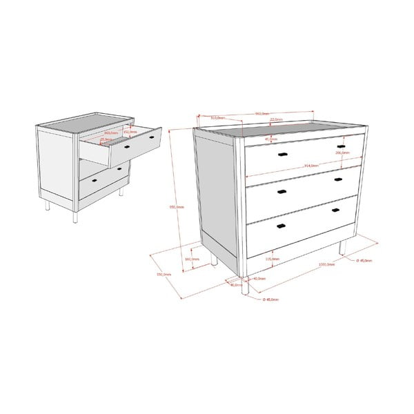 Fehér bükkfa gyerek komód 100x95x55 cm Forrest – Vipack-image-3