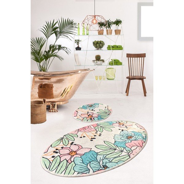 Pastel Bloom 2 db-os ovális fürdőszobai kilépőszett - Foutastic-image-1