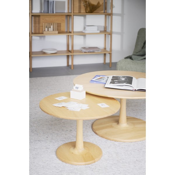 Natúr színű kerek dohányzóasztal tölgyfa dekorral 60x60 cm Hobart – Rowico-image-2