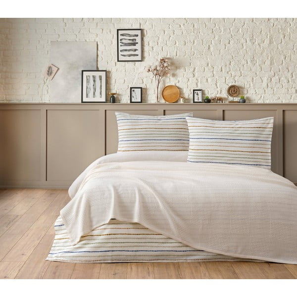 Krémszínű pamut ágytakaró, lepedő és párnahuzat szett 200x240 cm Karina – Mijolnir
