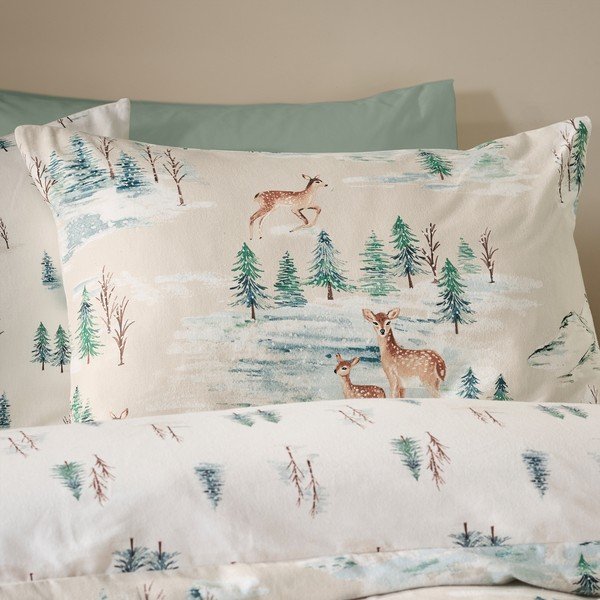 Natúr színű egyszemélyes flanel ágyneműhuzat 135x200 cm Brushed Christmas Deer – Catherine Lansfield-image-4