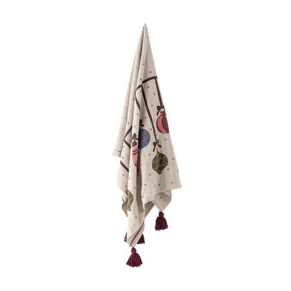 Bézs újrahasznosított pamut takaró karácsonyi mintával 130x160 cm Ornamentia – Bloomingville-image-2