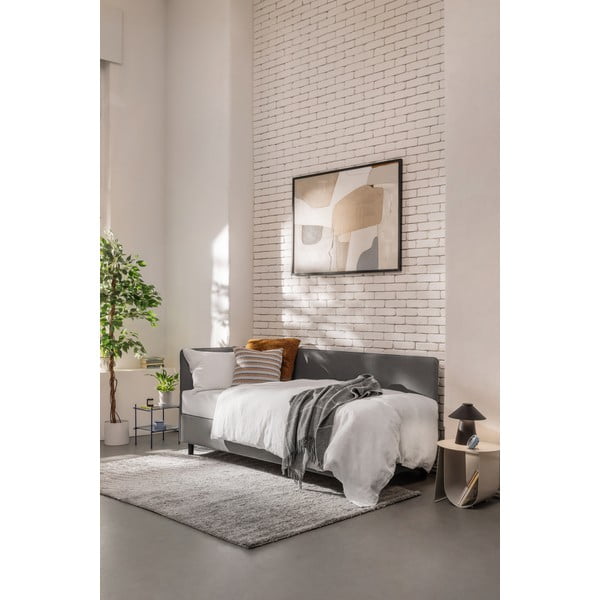 Szürke kárpitozott ágyneműtartós egyszemélyes ágy matraccal 90x200 cm Avela – Bonami Selection-image-1