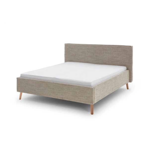 Bézs kárpitozott ágyneműtartós franciaágy ágyráccsal 180x200 cm Riva – Meise Möbel