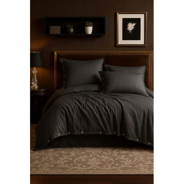 Sötétszürke egyszemélyes renforcé pamut ágyneműhuzat 140x200 cm Como Striped – Mila Home Luxury-image-2
