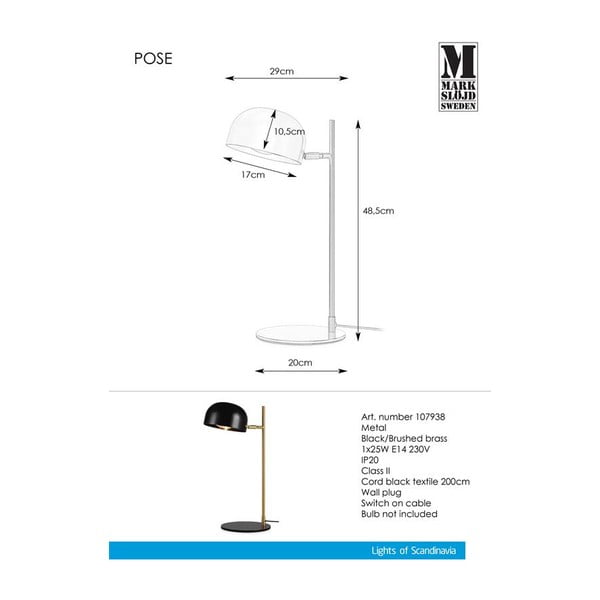 Pose Table fekete asztali lámpa rézszínű álvánnyal - Markslöjd-image-2