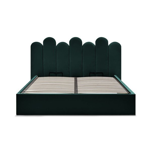 Zöld kárpitozott ágyneműtartós franciaágy ágyráccsal 160x200 cm Badja – Bobochic Paris-image-3