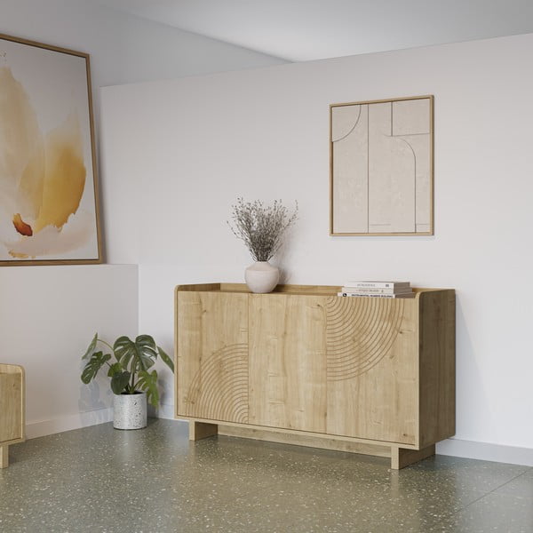 Natúr színű komód tölgyfa dekorral 140x80x40 cm Daira – Marckeric-image-2