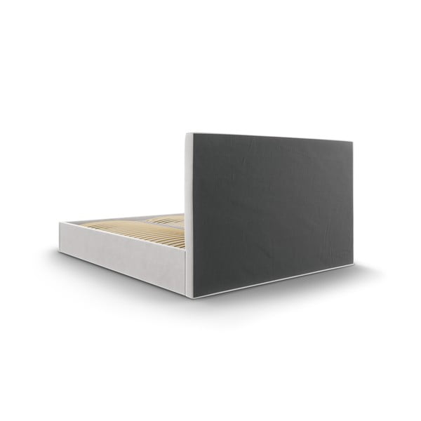 Világosszürke kárpitozott franciaágy tárolóhellyel ágyráccsal 180x200 cm Juniper – Mazzini Beds-image-4