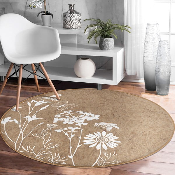 Világosbarna mosható-robotporszívóval tisztítható kerek szőnyeg ø 80 cm Comfort – Mila Home-image-3