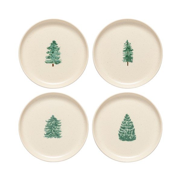 Krémszínű desszertes kőedény tányér készlet 4 db-os karácsonyi mintával ø 22 cm Pacifica Christmas Tree – Casafina