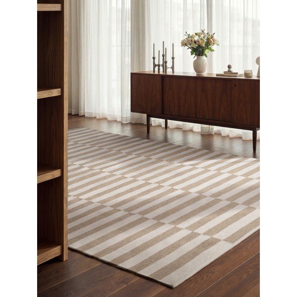Fehér-világosbarna kétoldalas-kézi szövésű gyapjú szőnyeg 200x300 cm Vika – Hanse Home-image-1