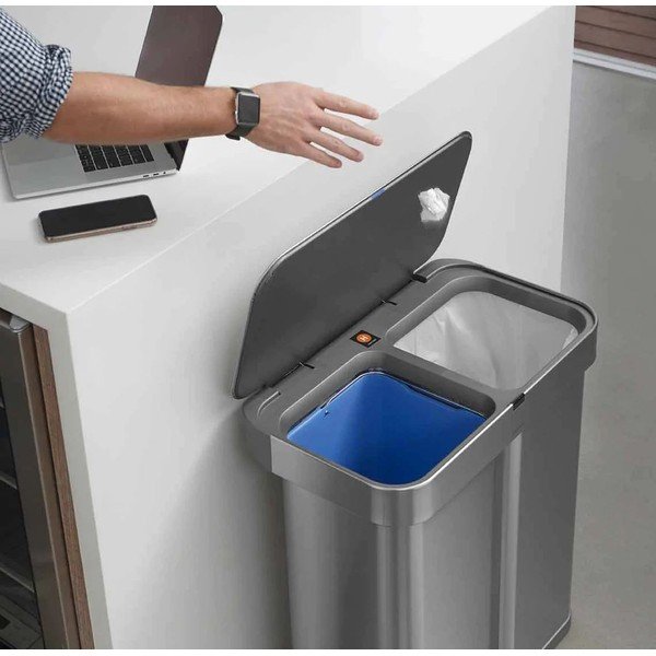Rozsdamentes érintésmentes szemetes szelektív hulladékhoz 58 l Dual - simplehuman-image-3