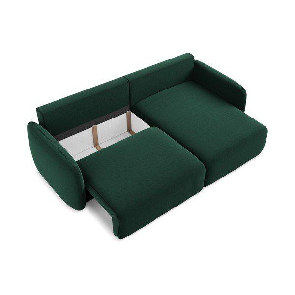 Sötétzöld bársony kinyitható-tárolóhelyes sarokkanapé (jobb oldali-heverő résszel) Kalena – Makamii-image-4