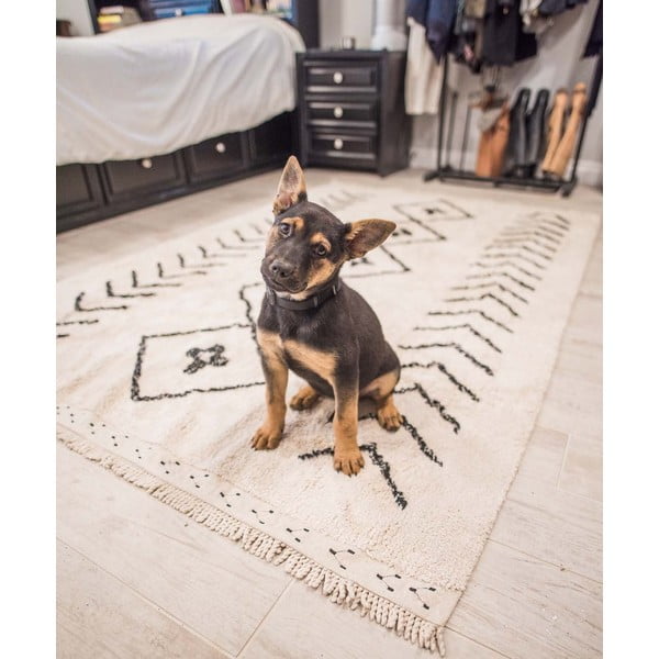 Krémszínű mosható kézi szövésű pamut szőnyeg 170x120 cm Bereber Rhombs – Lorena Canals-image-1