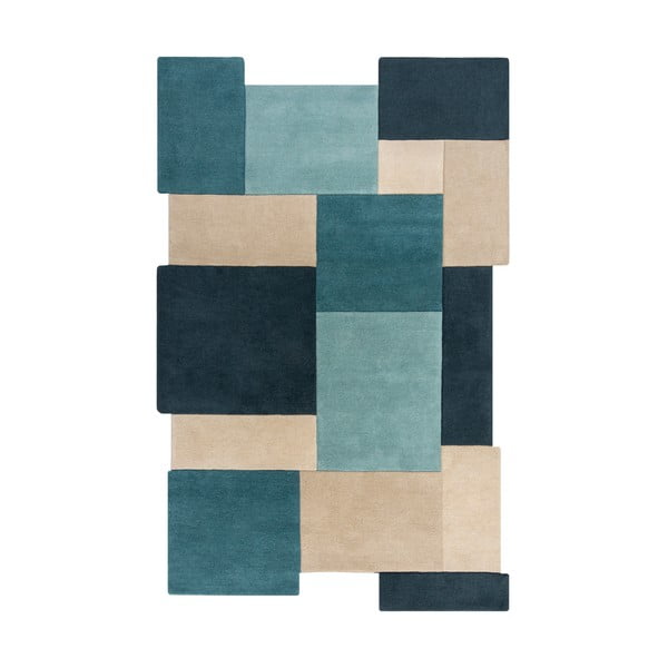 Kék-bézs gyapjú szőnyeg 180x120 cm Abstract Collage - Flair Rugs