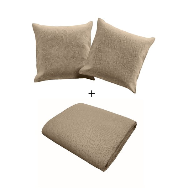 Bézs mikroszálas steppelt ágytakaró és párnahuzat szett 240x220 cm Romane – douceur d'intérieur-image-2