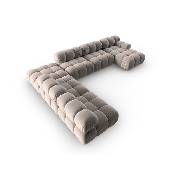 Világosbarna bársony moduláris sarokkanapé (bal oldali-U alakú) Bellis – Micadoni -image-4