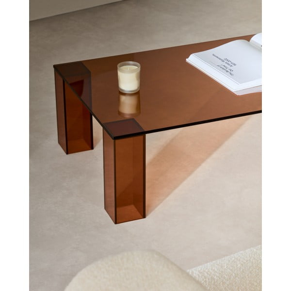 Barna üveg dohányzóasztal 60x140 cm Adularia – Kave Home-image-2