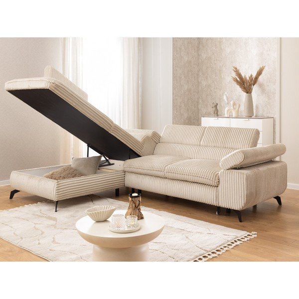 Bézs kordbársony sarokkanapé (bal oldali-L alakú) Marbeya  – Ropez-image-4