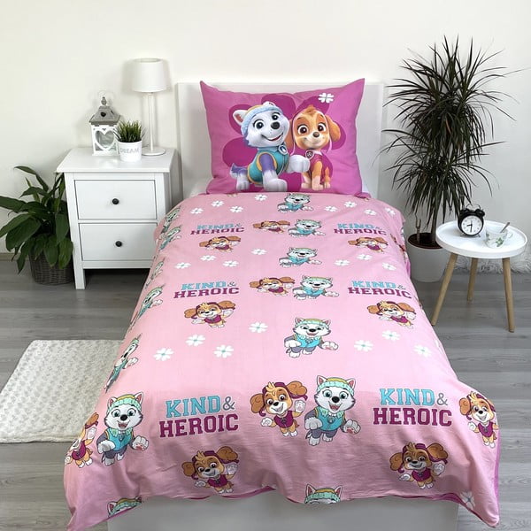 Rózsaszín egyszemélyes pamut gyerek ágyneműhuzat 140x200 cm Paw Patrol "Heroic" – Jerry Fabrics-image-2