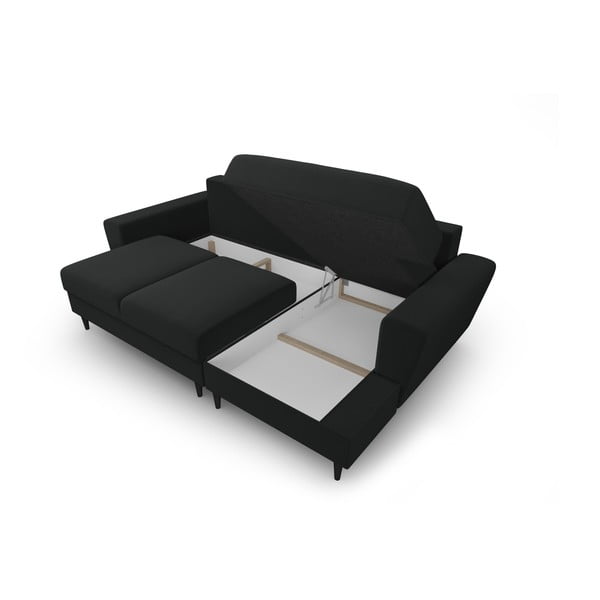 Fekete bársony kinyitható tárolóhelyes sarokkanapé (jobb oldali-heverő résszel) Kyoto – Cosmopolitan Design-image-3
