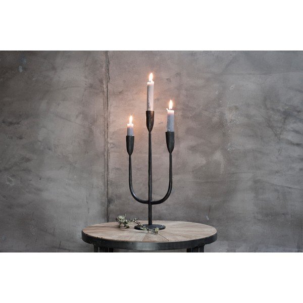 Mbata fekete fém háromkarú gyertyatartó, magasság 39 cm - Nkuku-image-1