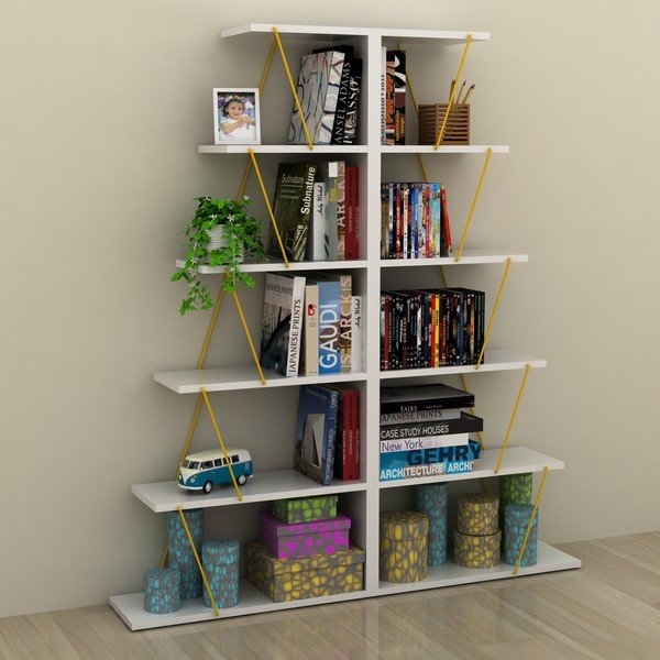 Rafevi Tars Mini fehér könyvespolc, sárga részletekkel-image-3