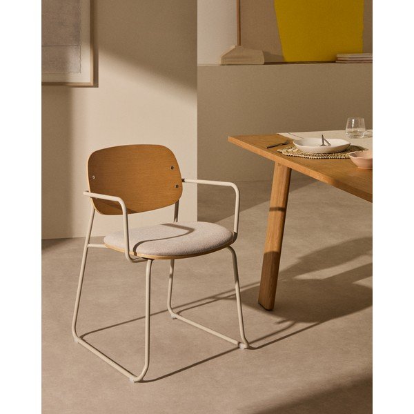 Bézs-natúr színű fém karfás étkezőszék Meli – Kave Home-image-1