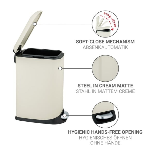 Krémszínű acél pedálos szemetes 20 l Design – Wenko-image-4