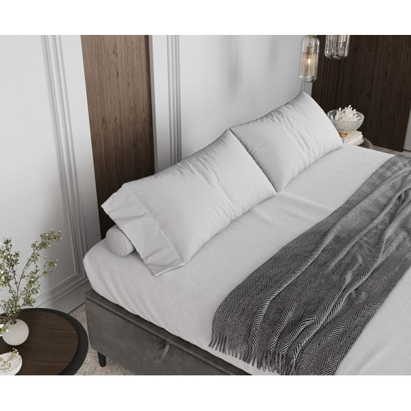 Világosszürke kárpitozott ágyneműtartós franciaágy 140x200 cm Tate – Maison de Rêve-image-4