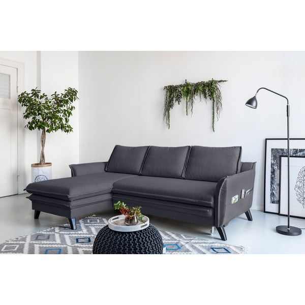 Charming Charlie antracit kinyitható sarokkanapé, bal oldali - Miuform-image-3