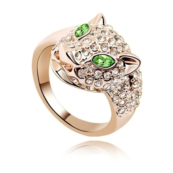 Fiera aranyozott gyűrű zöld Swarovski kristályokkal, mérete 52
