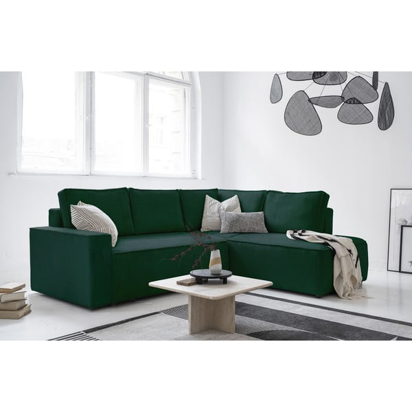 Sötétzöld kordbársony kinyitható sarokkanapé (jobb oldali) Brave Dave – Miuform-image-3