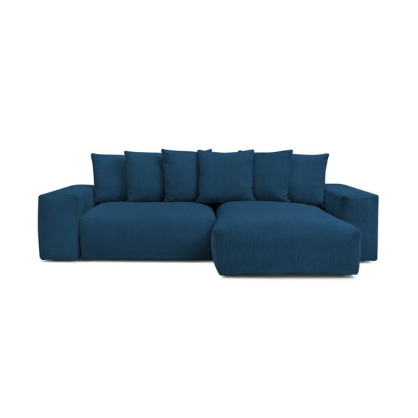Kék kordbársony kinyitható-tárolóhelyes sarokkanapé Voltaire – Bobochic Paris