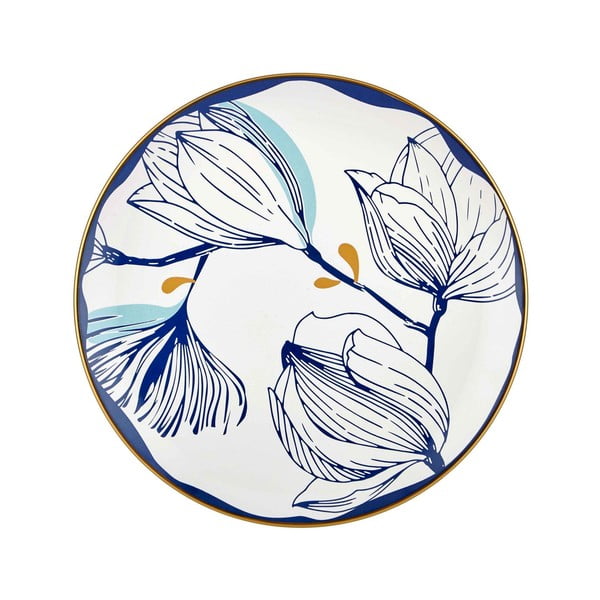Bloom 6 db fehér porcelán tányér kék virágokkal, ⌀ 26 cm - Mia