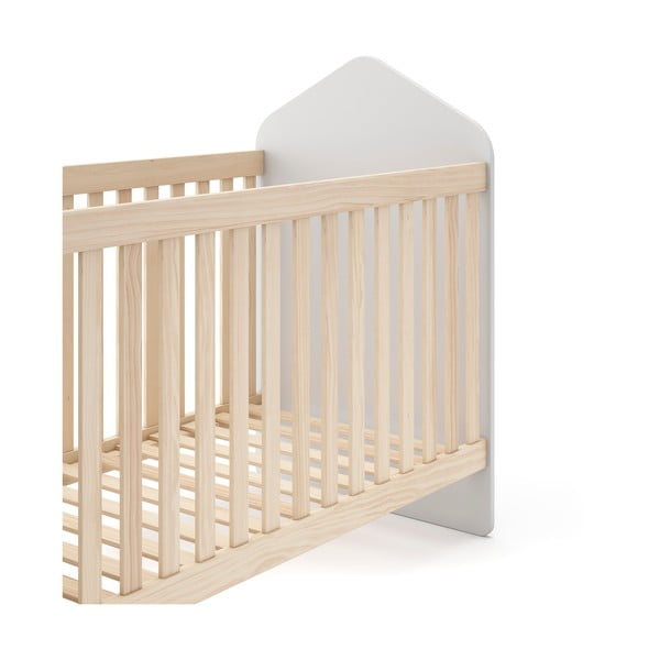 Fehér-natúr színű babaágy borovi fenyő dekorral  60x120 cm Estefania – Marckeric-image-4