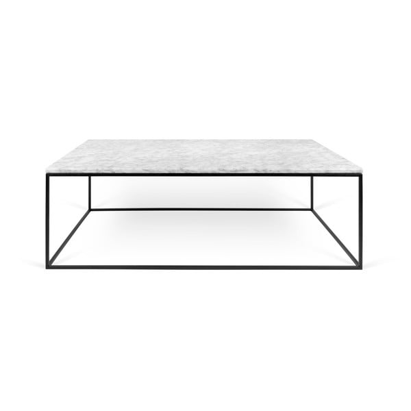 Gleam fehér dohányzóasztal márvány asztallappal és fekete lábakkal, 120 x 75 cm - TemaHome