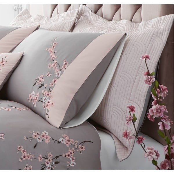 Blossom 2 db rózsazsín-szürke steppelt párnahuzat, 75 x 50 cm - Catherine Lansfield-image-1