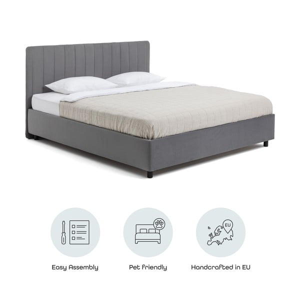 Szürke kárpitozott ágyneműtartós franciaágy ágyráccsal 180x200 cm Myra Slim Line – Bonami Selection-image-4