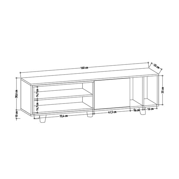 Fehér-natúr színű TV-állvány tölgyfa dekorral 160x49 cm Rosmar – Kalune Design-image-3