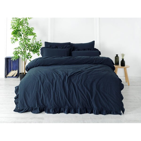 Sötétkék kétszemélyes-hosszabbított renforcé pamut ágyneműhuzat 240x220 cm Ruffle Striped – Mila Home Luxury-image-1