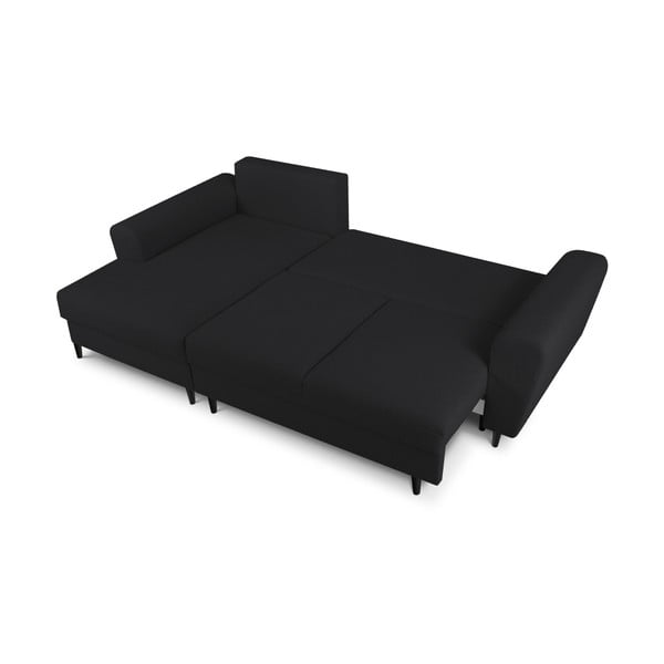 Fekete buklé kinyitható tárolóhelyes sarokkanapé (bal oldali-heverő résszel) Kyoto – Cosmopolitan Design-image-2