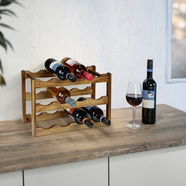 Natúr színű akácfa bortartó polcos állvány, palackok száma 12 42x28x21 cm Fondi – Wenko-image-1