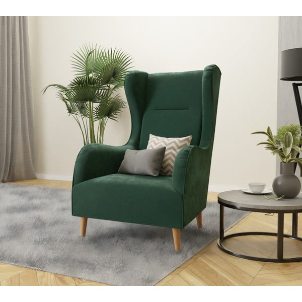 Sötétzöld bársony füles fotel Carole – Ropez-image-3