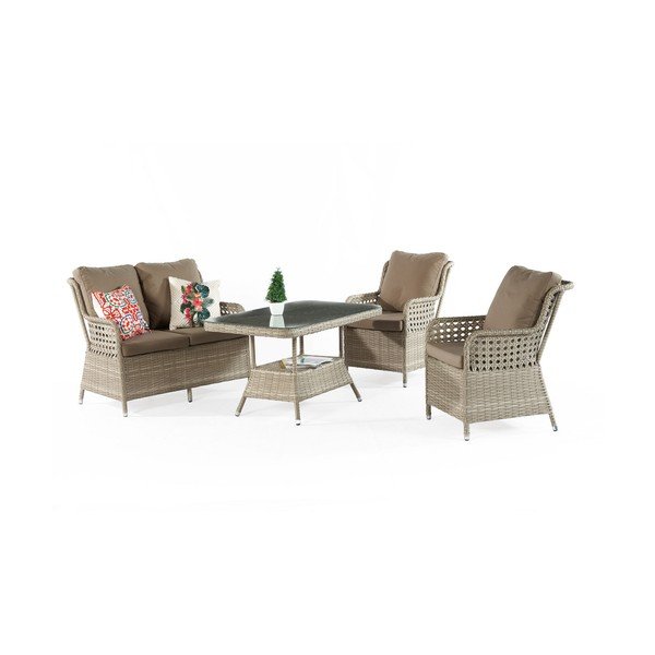 Bézs műrattan négyszemélyes kerti lounge szett Cenova – Floriane Garden-image-2